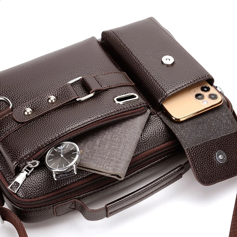 Fashion Mens Shoulder Bag Business Man Crossbody Bags PU Leather Male Handbag Briefcase Travel Messenger 240723