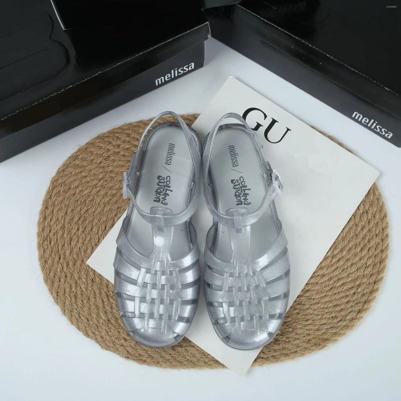 Sandals Retro Woman Shoes Beige Heeled Breathable Original Black Jelly 2024 Girls Flat Low Closed Comfort Fretwork Casual Buckle