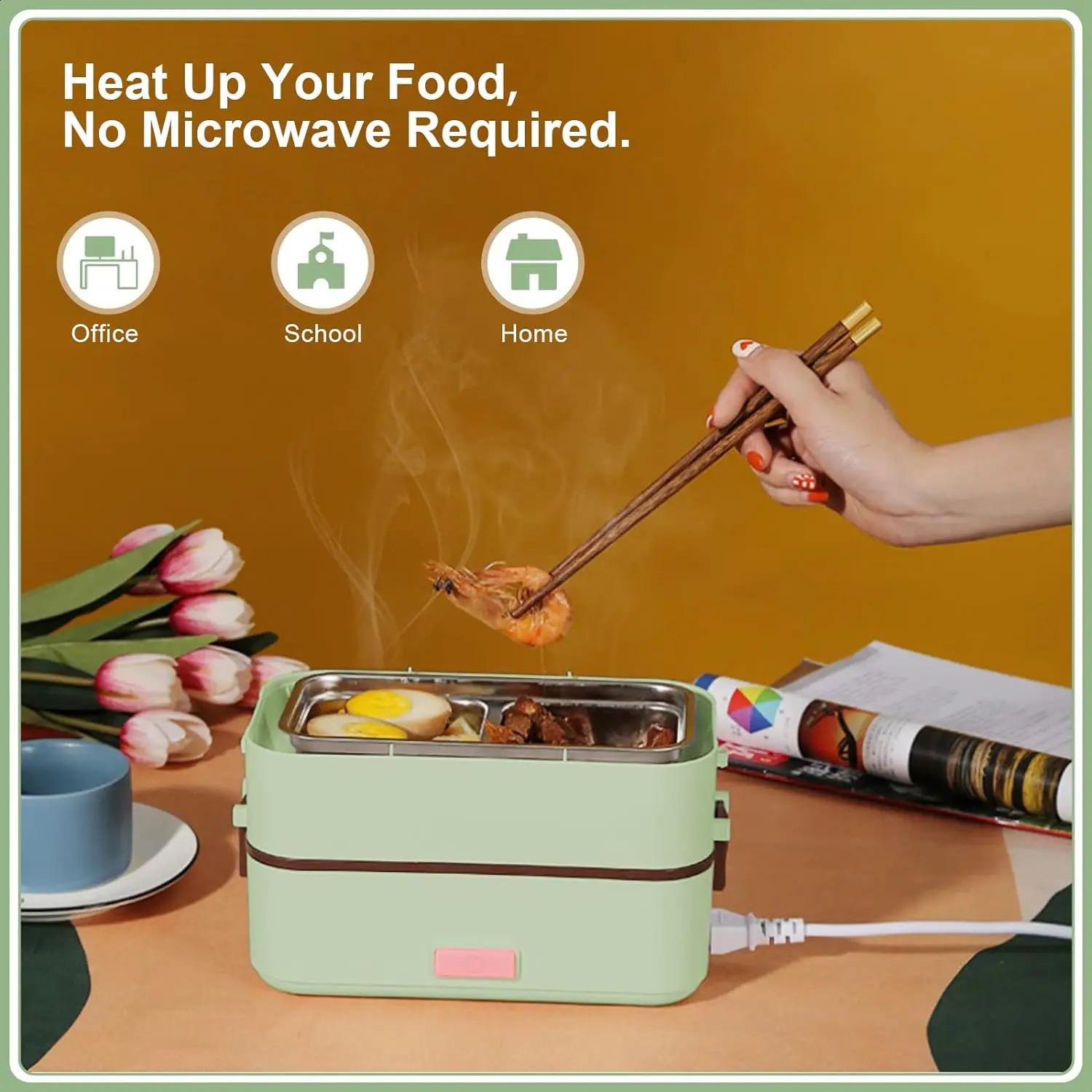 Self Cooking Electric Lunch Box Portable Food Warmer for OntheGoRice Cooker 2 Layers 800ML Heated Home Office 240716
