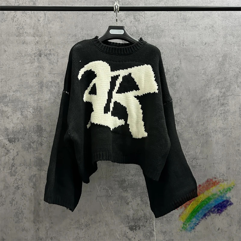 Black RAF SIMONS Sweater For Men Women Letter R Oversize Bat Shirt Knit Sweatshirts 240723