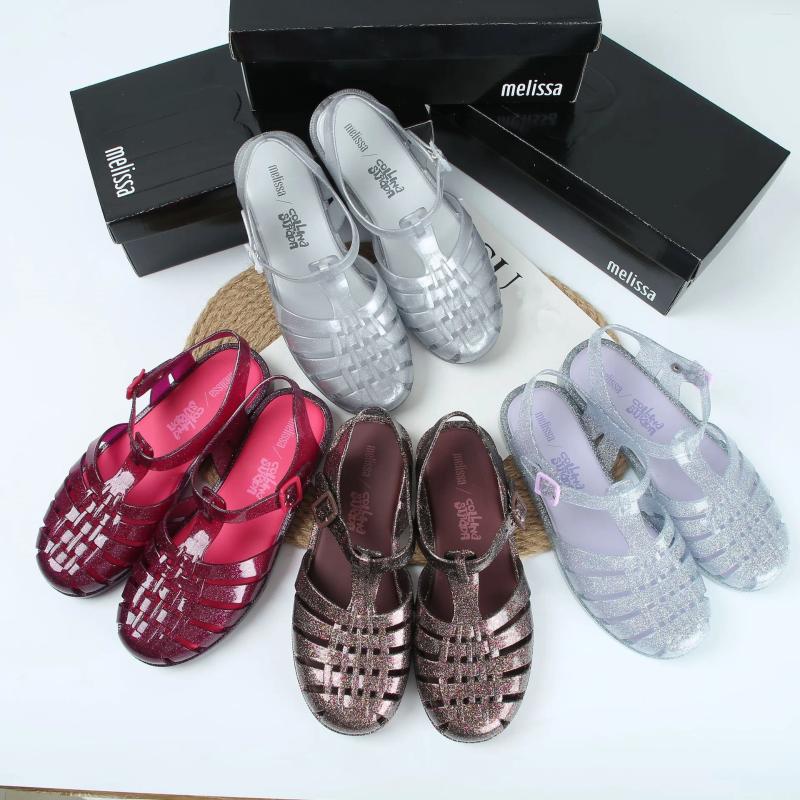 Sandals Retro Woman Shoes Beige Heeled Breathable Original Black Jelly 2024 Girls Flat Low Closed Comfort Fretwork Casual Buckle