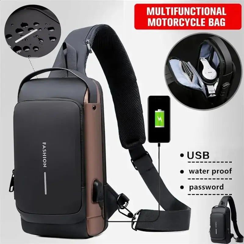 Mens Chest Bag Password Lock Anti-theft Biker Bag Leisure Outdoor Running Travel Waist Bag Shoulder Crossbody Sports Backpacks 240723