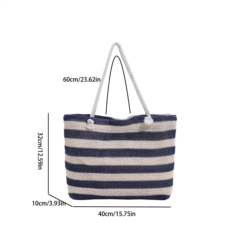Ladies Summer Daily Bag Straw Shoulder Trendy Color Contrast Beach Handbag Women Large Capacity Simple 240723