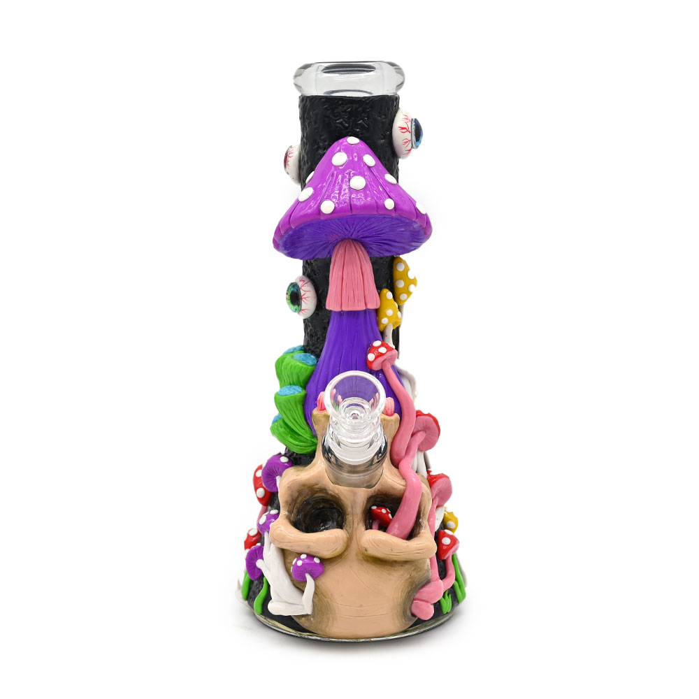 Glass Beark Bong With Cute Evil Eyes,Glow In Dark,Mushroom Bong,Monster & Skull Pipe,Borosilicate Glass Water Pipe,Hand Painted,Polymer Clay Glass Smo