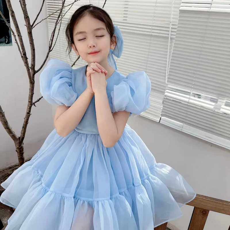 Girl's Dresses Summer Childrens Puffed Sleeve Princess Dress Birthday Party Dress Delicate Comfort Dress For Baby Girl Shaggy Lace Puffy Skirt Y2
