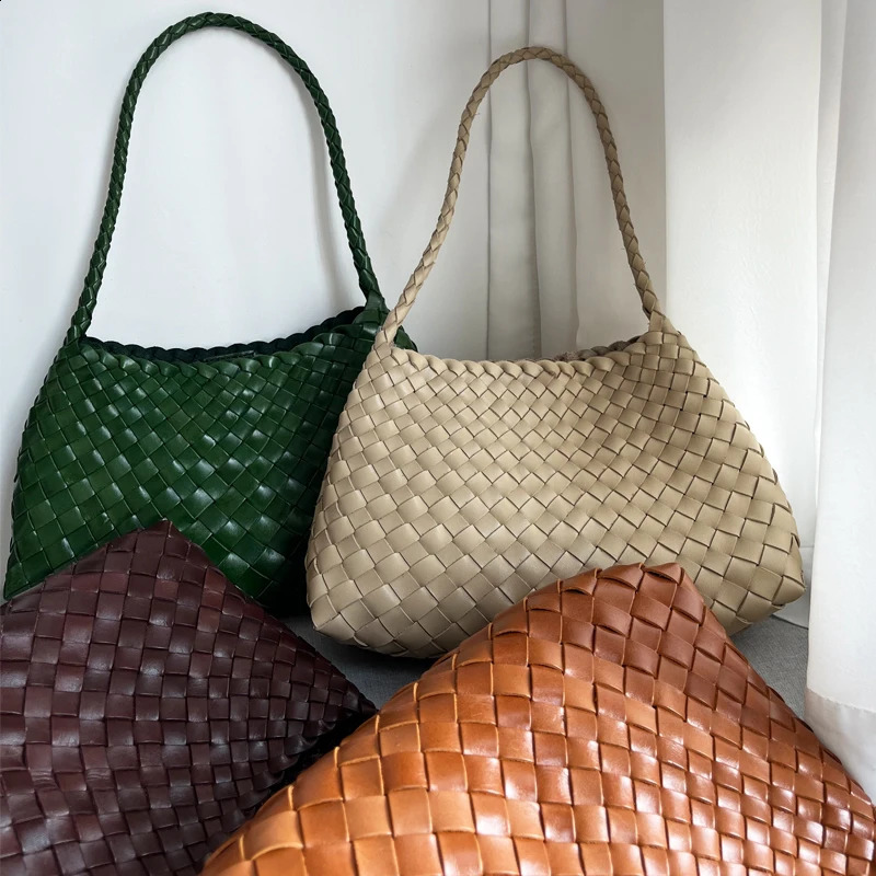 Designer dragon diffusion woven top layer cowhide hot womens french basket handmade leather tote bag shoulder
