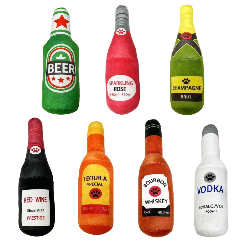 Beer Bottle Shaped Small Large Funny Plush Dog Chew Toy Squeak Sound Clean Teeth Pets Interactive Playing Supplies