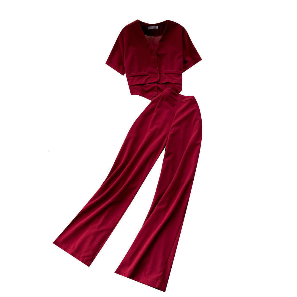 Korean Fashion Womens Summer Camisole Vest Short V-neck Shirt Jacket High Waist Wide Leg Long Pants Three Piece Set Waist Loose High Waist Dress Silk 