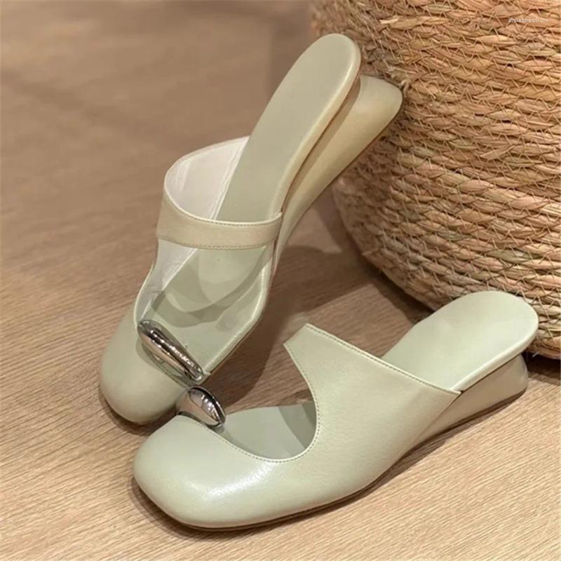 Slippers Designer Women Closed Toe Summer Sandals High Heel Dress Pumps Ladies Flip ps Mules Metal Decor Half 241102