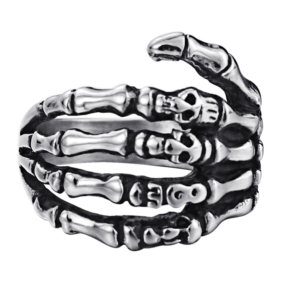 Hip Hop Skeleton Hand Ring for Men Women Vintage Silver Stainless Steel Punk Style Skull Gothic Finger Rings Bone Couple Jewelry Accessories Wholesal