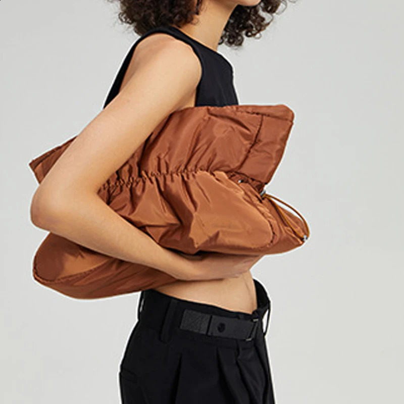 Pleated Nylon Puffer Bags For Women Handbag And Purses 2024 Fashion Large Capacity Drawstring Soft Shoulder 240723
