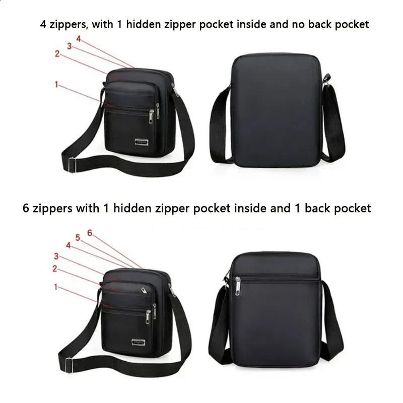 Men Nylon Shoulder Bag Messenger Casual Waterproof Zipper Pocket Handbag Fashion Tote Travel Male Crossbody Bags 240723