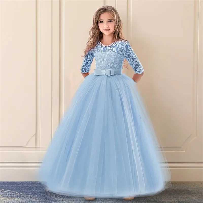 Girl's Dresses Elegant White Bridesmaid Girl Party Wedding Lace Dress Kids Dresses For Girls Children Costumes Princess Dresses 6 10 12 Years Y25