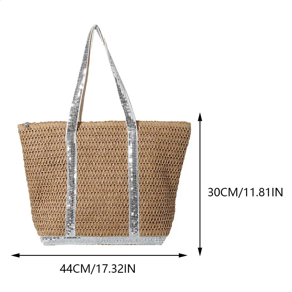 Summer Straw Bag Womens Crochet Handbag Lafia Lattan Shopping Sparkling Shoulder 241014