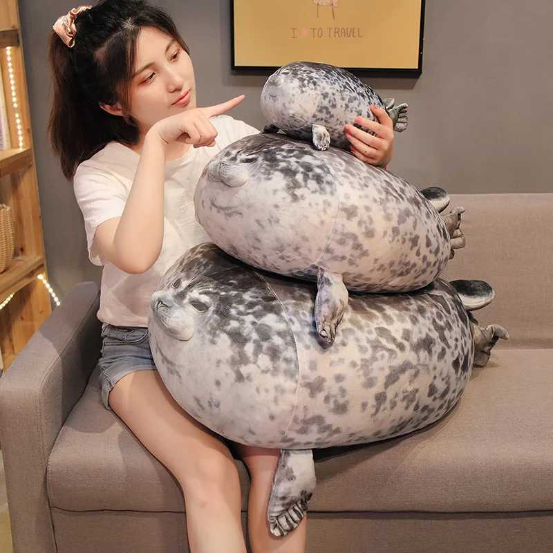 Plush Dolls NEW 80cm Giant Seal Lifelike Grey Sea Lion Aquatic Animal Soft Stuffed Doll HOT INS Plushie Gift z241122