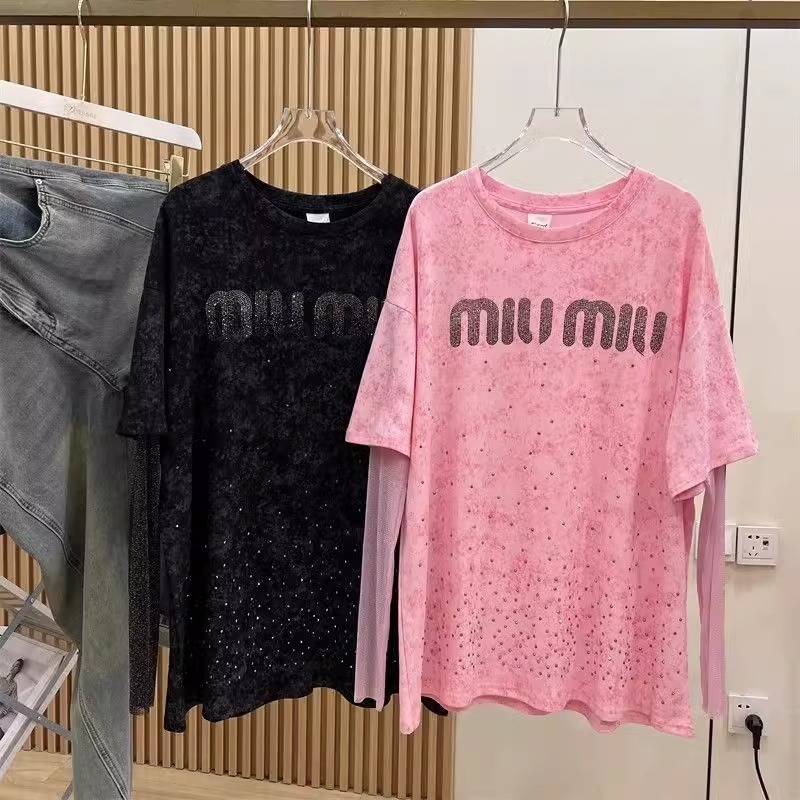 Extra Large 2-300kg Fat mm Heavy Industry Hot Rolled Diamond Letter Full Sky Star Design Sensory Fake Two Lace Long sleeved T-shirts for Women