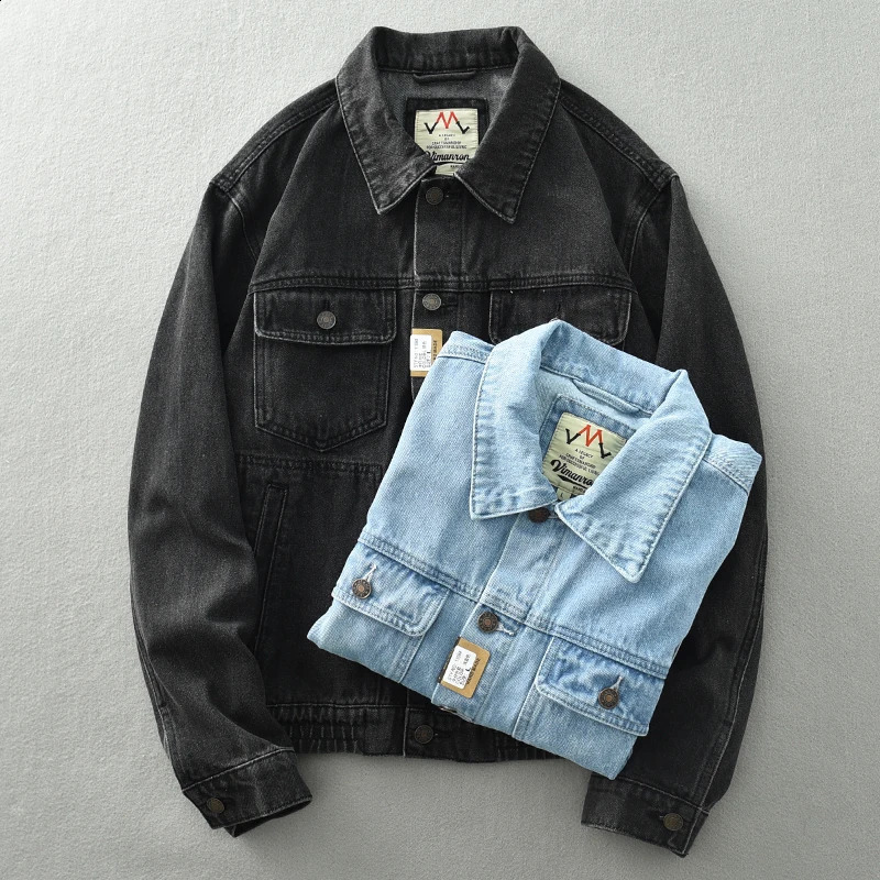 Autumn vintage wash blue short denim jacket mens daily work loose outdoor casual coat 240717