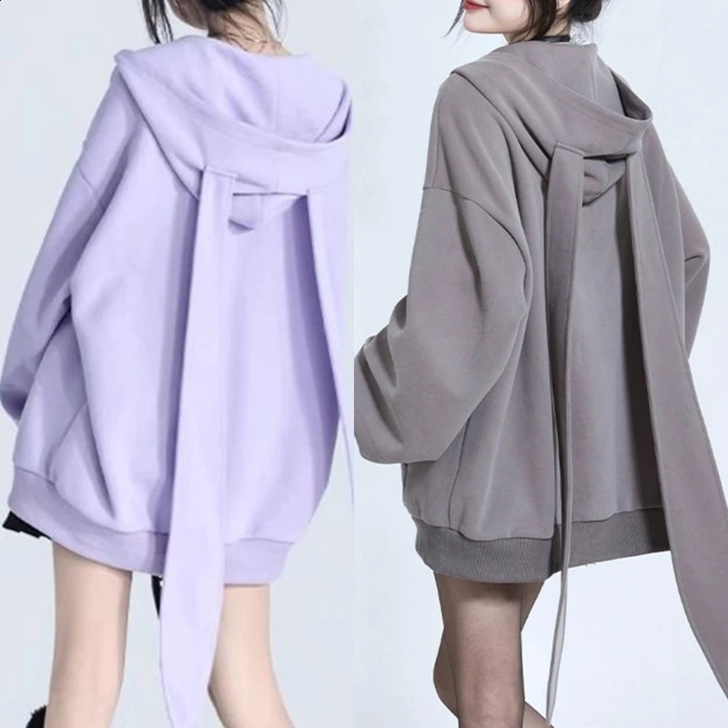 Women Long Sleeve Oversized Sweatshirt Coat Long Rabbit Ears Hoodies Jackets 240724