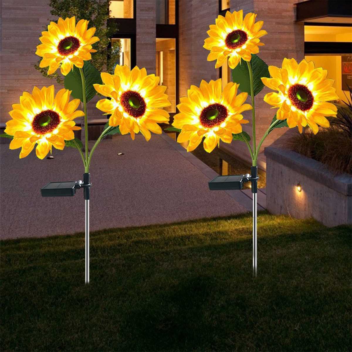 Solar Single Head Sunflower Park Simulation Flower Landscape Light Garden Outdoor Yard Decoration Light Ground Plug Lawn Lights