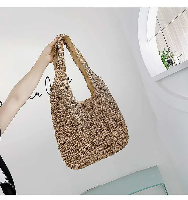 Summer Straw Bag For Women Woven Handmade Handbag Large Capacity Lady Tote Vacation Beach Rattan Shoulder Bolsa 240723