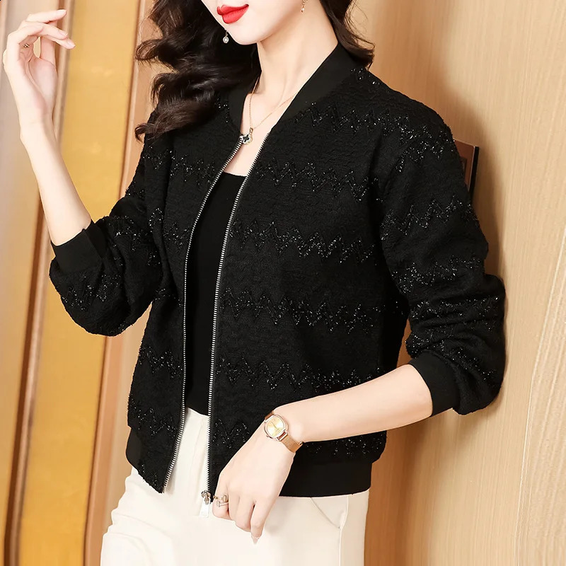 #5363 Black Baseball Jacket Women Zipper Slim Short Coat Ladies Stand Collar Vintage Outerwear Womens Jackets And Coats Slim 240812