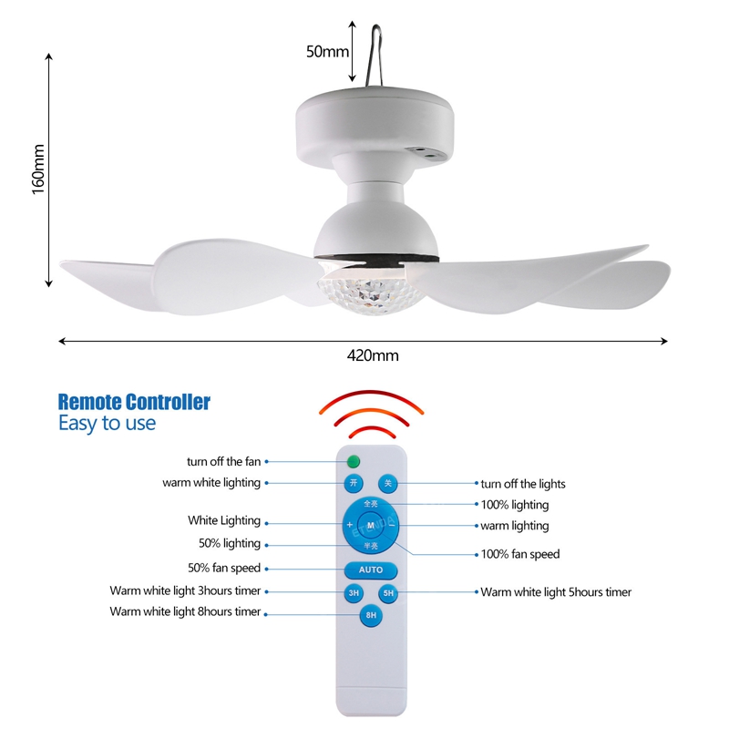 Portable Charging Household High Wind Solar Powered Ceiling Fan Light for Outdoor Camping