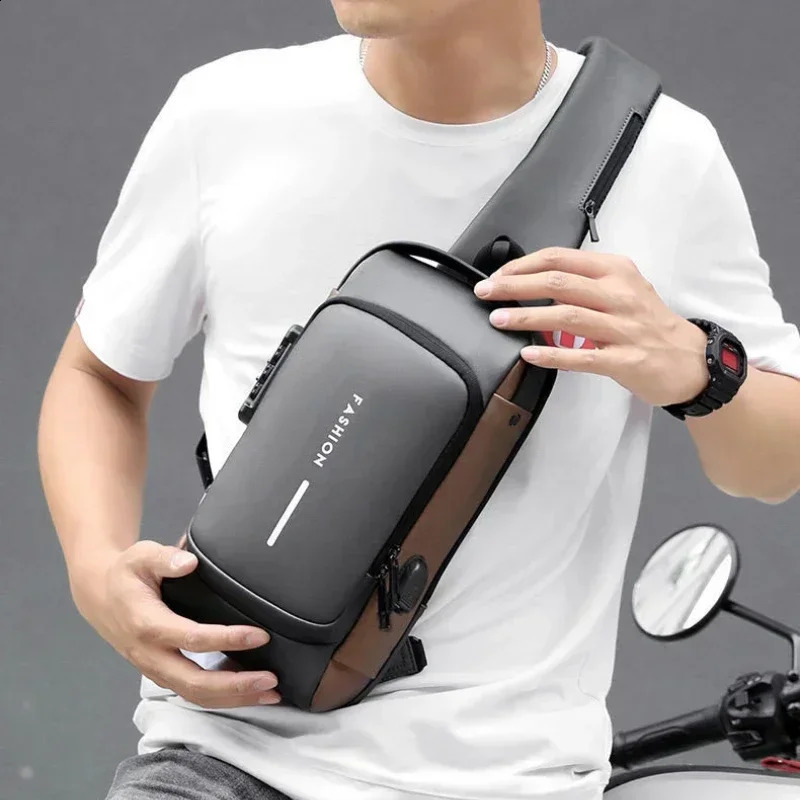 Men Anti Theft Chest Bag Shoulder Bags USB Charging Crossbody Package School Short Trip Messengers Mens Oxford Sling Pack 240723