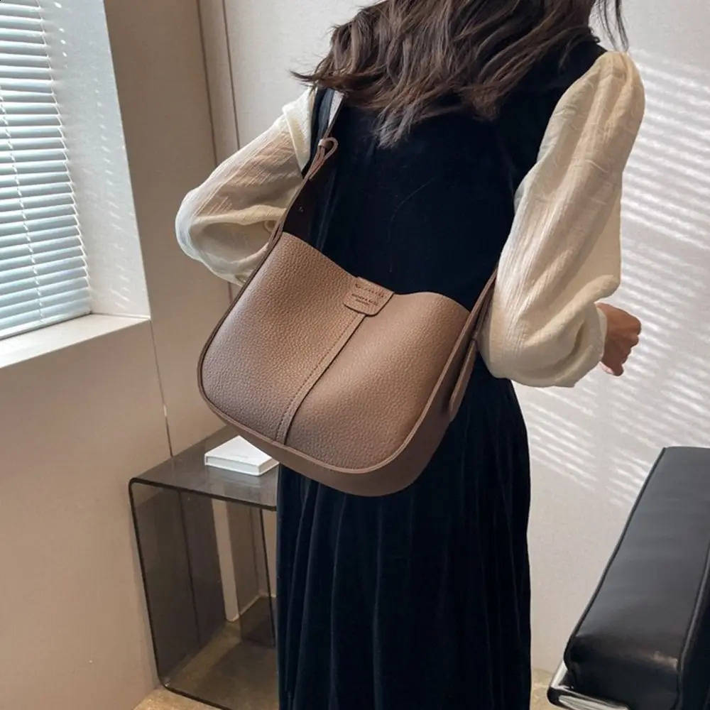Fashion womens bag solid color Pu shoulder Bolsa bucket bag Korean high-capacity handbag inner bag cross body bag 240912