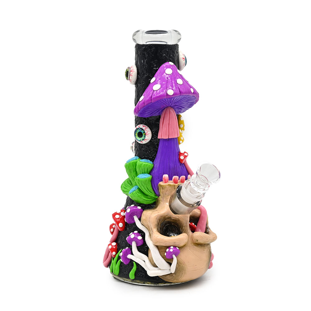 Glass Beark Bong With Cute Evil Eyes,Glow In Dark,Mushroom Bong,Monster & Skull Pipe,Borosilicate Glass Water Pipe,Hand Painted,Polymer Clay Glass Smo - view 4