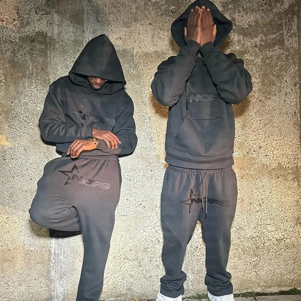 Harajuku hoodie Men Y2k Hip hop letter graphic printed hooded sweatshirt Punk rock oversized jumper loose sweatpants suit 240724