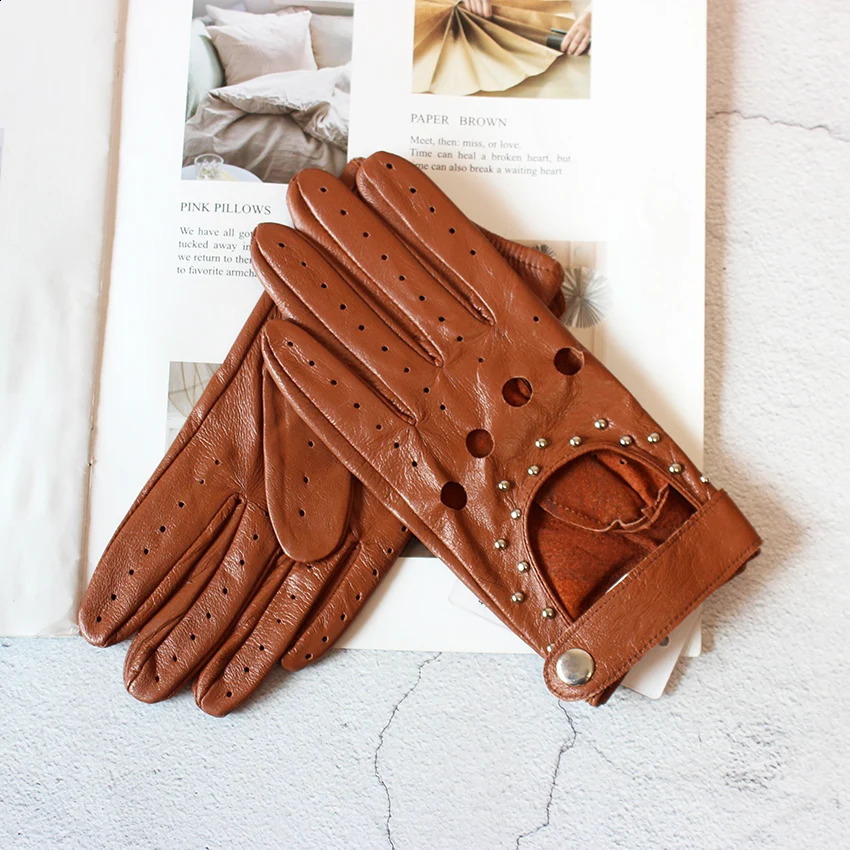Summer Leather Driving Driver Full Finger Gloves Women Unlined Thin Fashion Spring and Autumn Motorcycle Riding Sheepskin Gloves 240713