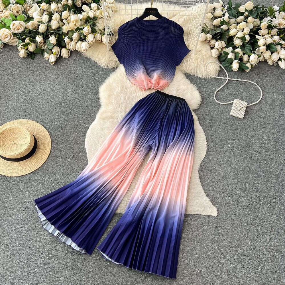 Light Luxury Cut Womens High-end Printed Fashion Set Summer Sleeveless Top+high Waisted Draped Micro Flared Pants Loose Waist SKINNY DRESS Oversize Dr