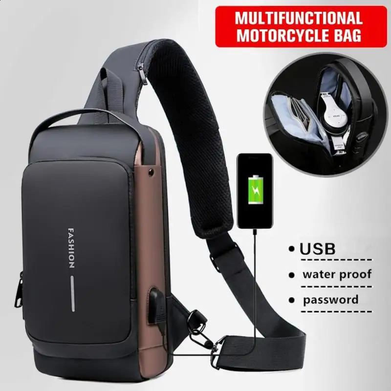 Men Anti Theft Chest Bag Shoulder Bags USB Charging Crossbody Package School Short Trip Messengers Mens Oxford Sling Pack 240724