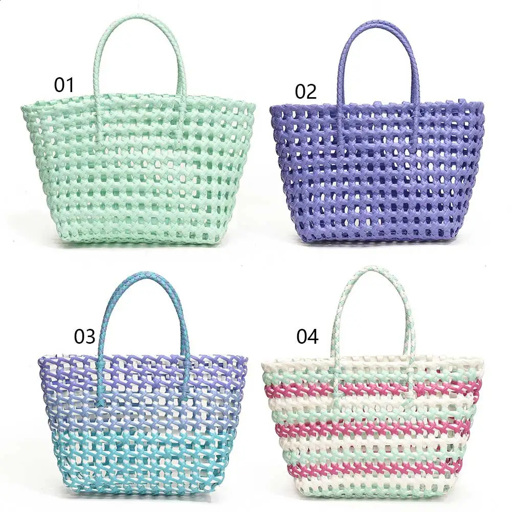 PVC Woven Tote Bag Summer Beach Large Capacity Cute Jelly Hollow Out Plastic Hobo Market Basket 240723