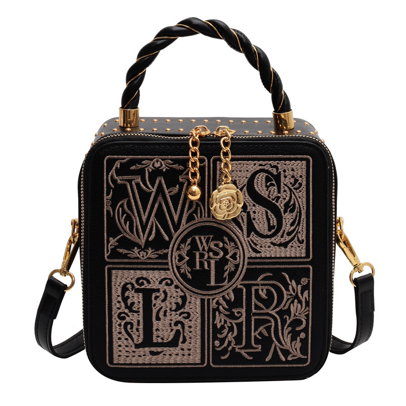 Women 2024 New Women's Crossbody Popular Handheld Small Square Embroidered Box Bag H724#40 ddmy f400