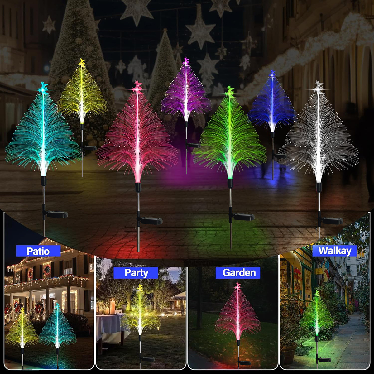 Solar Fiber Optic Moon Stars Christmas Tree Garden Lawn Lights Patio Lights Landscape Lights Decorative Lights