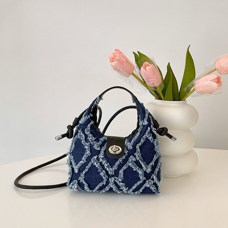 This year's popular denim women in 2023, new niche design for women's bags, tassel diamond grid single shoulder crossbody bag H724#21 ddmybe