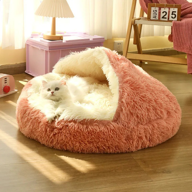 Warm Plush Bed Accessories Enclosed Round Cat Cushion Comfortable Sleeping Bag Pet Products Cats House Dog Home 240723