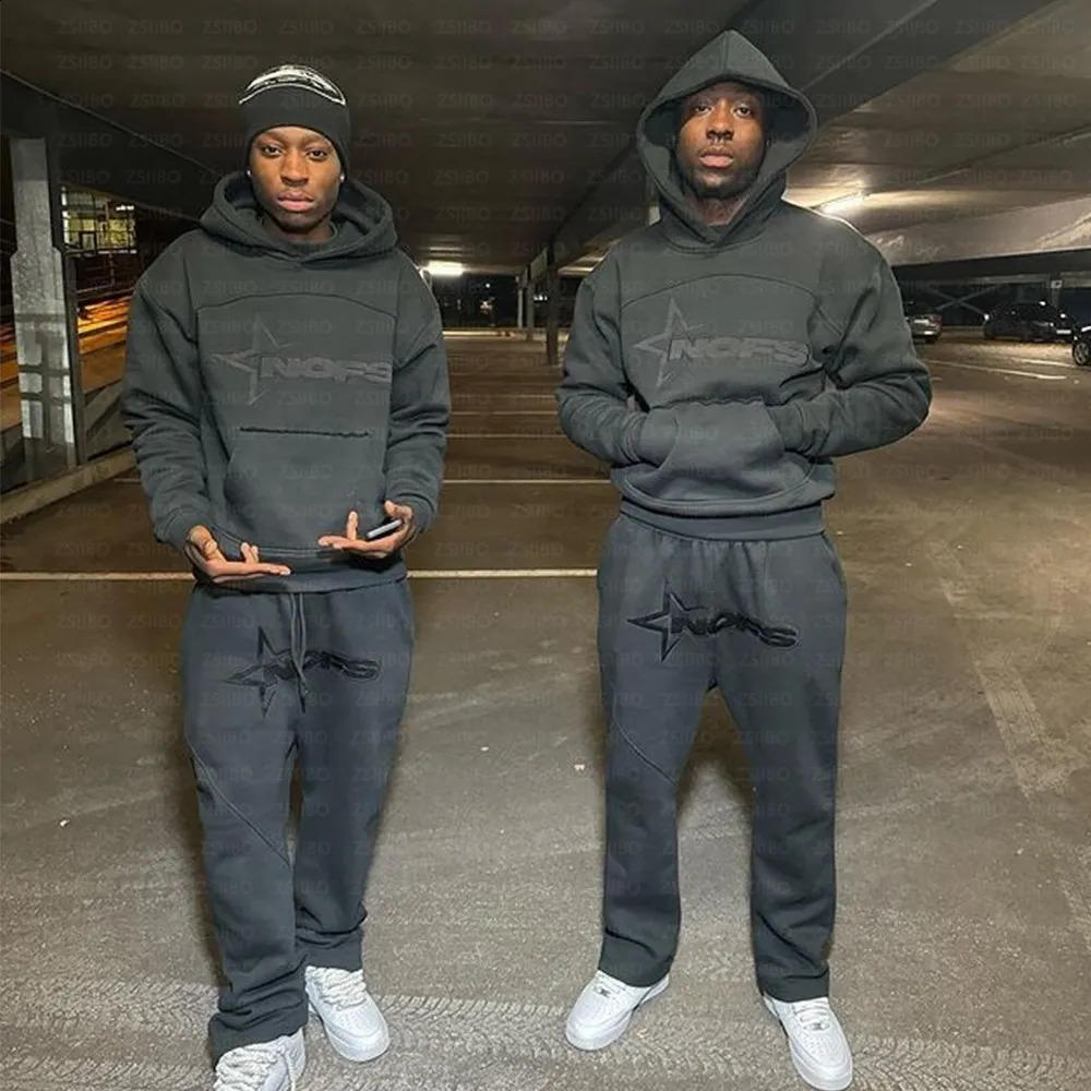 Harajuku hoodie Men Y2k Hip hop letter graphic printed hooded sweatshirt Punk rock oversized jumper loose sweatpants suit 240724