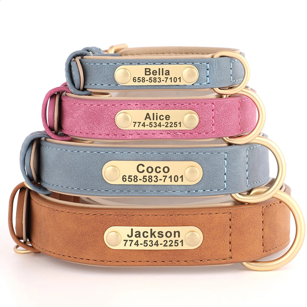 Personalized Dog Collar Custom PU Leather Collars Free Engraved Nameplate Tags For Small Medium Large Dogs Pitbull Labrador 240722