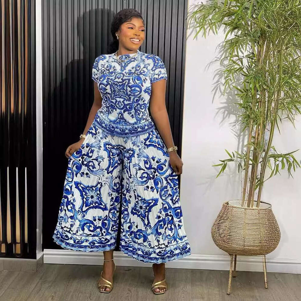Light Luxury Cut Womens High-end Printed Fashion Set Summer Sleeveless Top+high Waisted Draped Micro Flared Pants Loose Waist SKINNY DRESS Oversize Dr