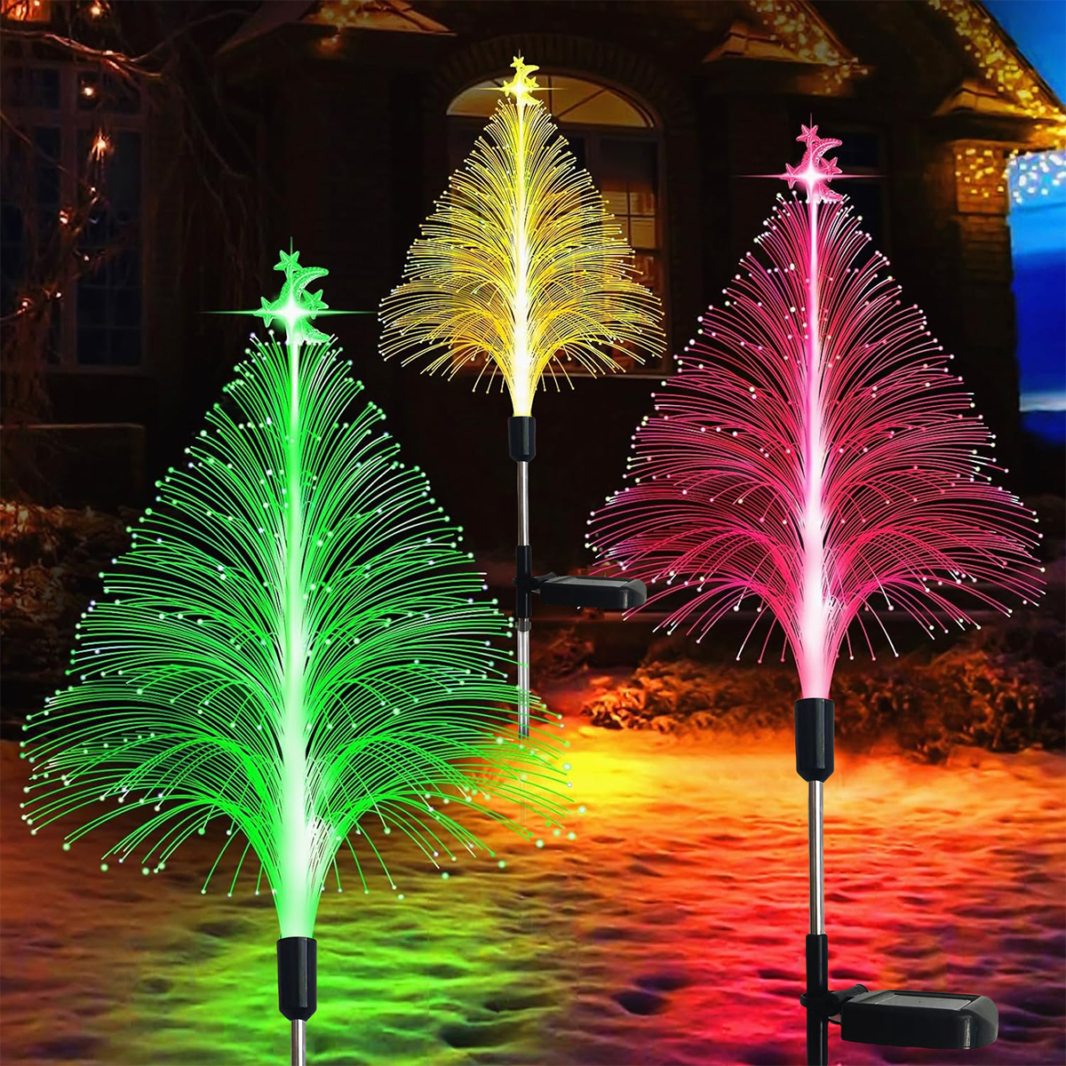 Solar Fiber Optic Moon Stars Christmas Tree Garden Lawn Lights Patio Lights Landscape Lights Decorative Lights