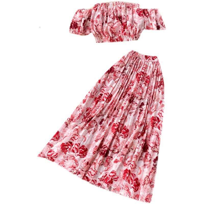 Vacation Style Set, Womens Design Sense, One Shoulder Short Sleeved Strapless Top, Pleated Skirt, Two-piece Set Sexy Lace Dress Pregnant Womens Dress
