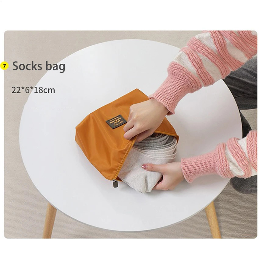 7pcs Set Travel Clothes Bag Luggage Shoes Toiletries Holder Case Portable Packing Wardrobe Bra Sock Pants Organizer Bag Large 240724