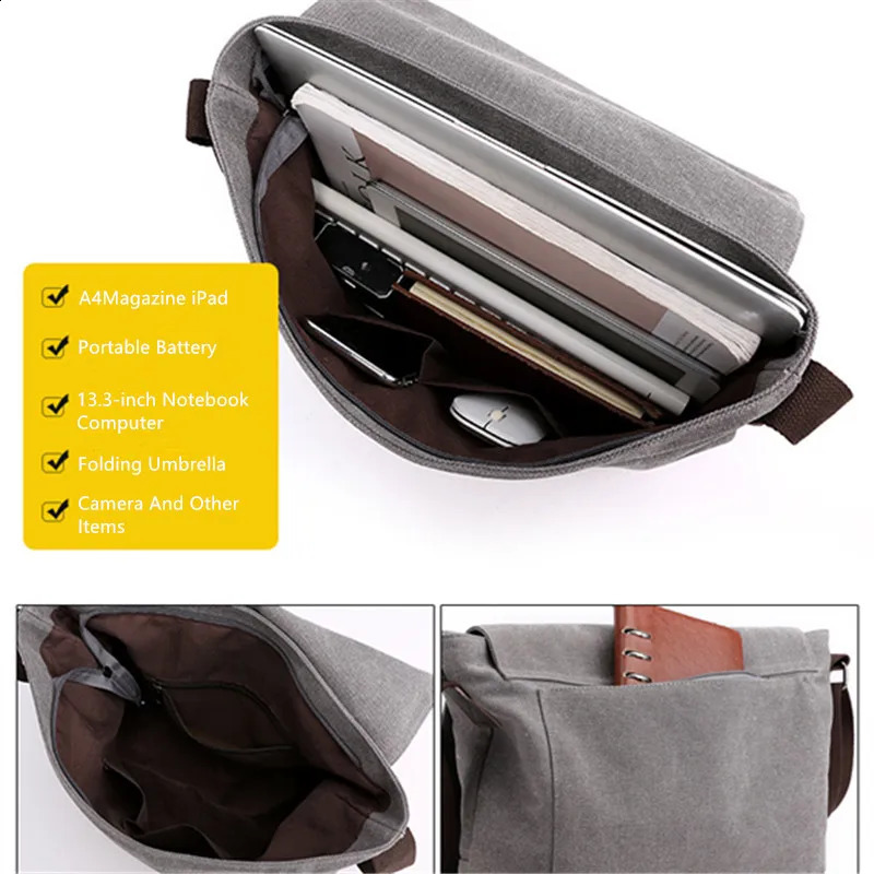 Men Bags Male Canvas Shoulder Unisex Crossbody Messenger Large Retro Satchels for Travel Envelope Briefcase Tote 240723