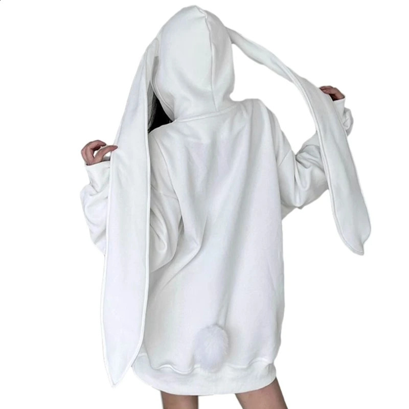 Women Long Sleeve Oversized Sweatshirt Coat Long Rabbit Ears Hoodies Jackets 240724