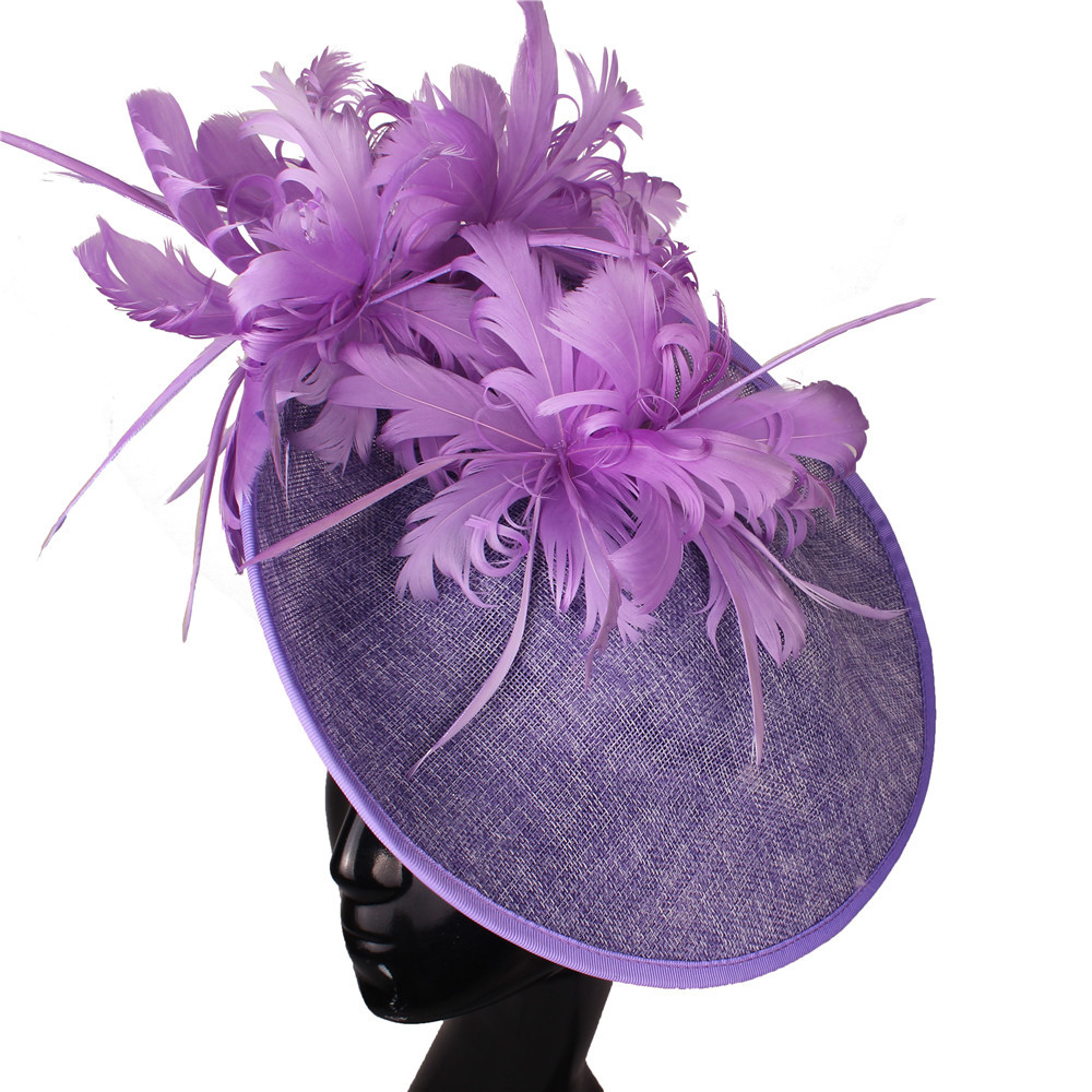 Millinery Caps With Headbands Accessories Imitation Sinamay Derby Cocktail Hat Women Bridal Hair Fascinators Feather Fancy