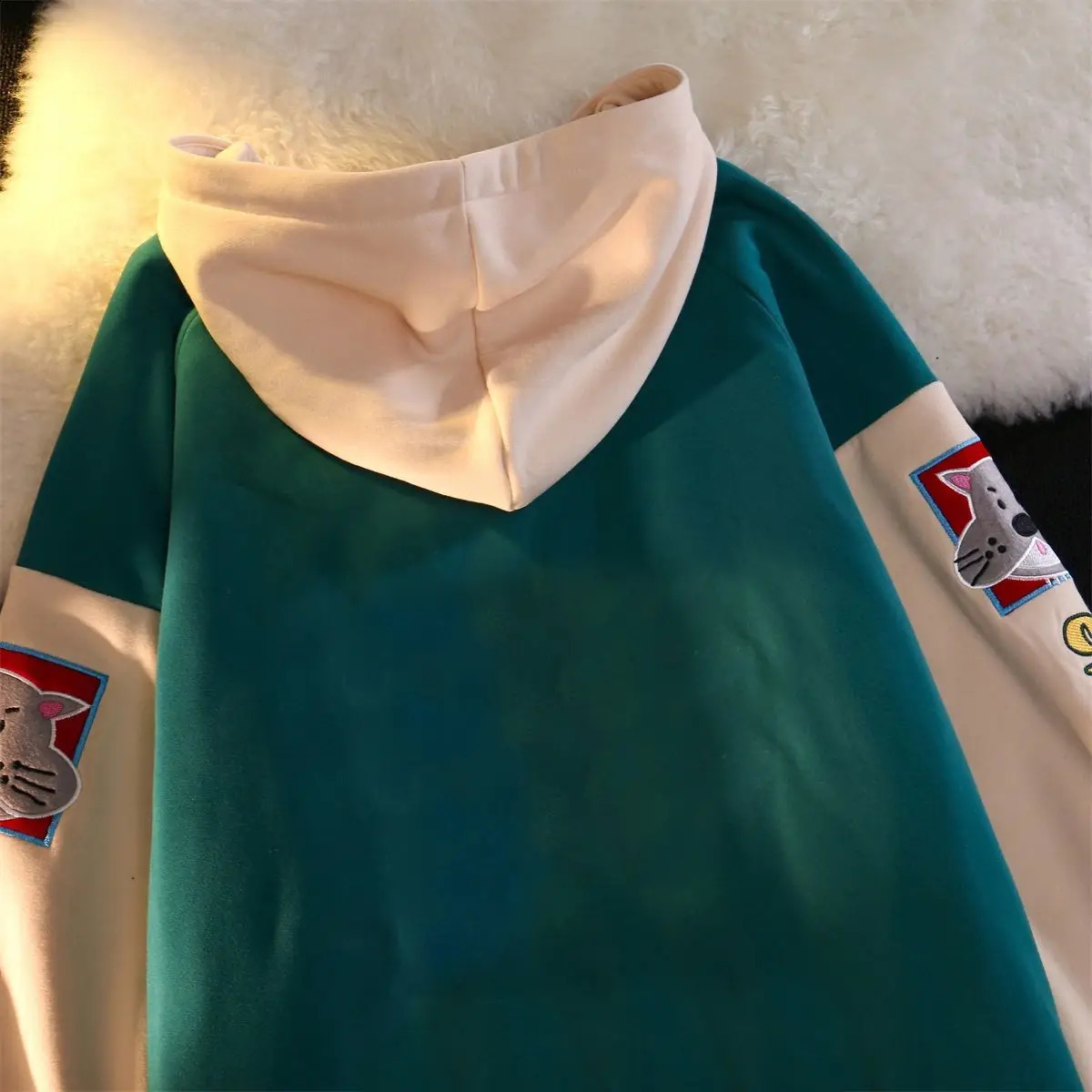 Color Block Vintage Cute Cartoon Print Zip Up Hoodies Women Kawaii Spring Clothes Sweatshirt Jackets Coats Oversized Teens 240723