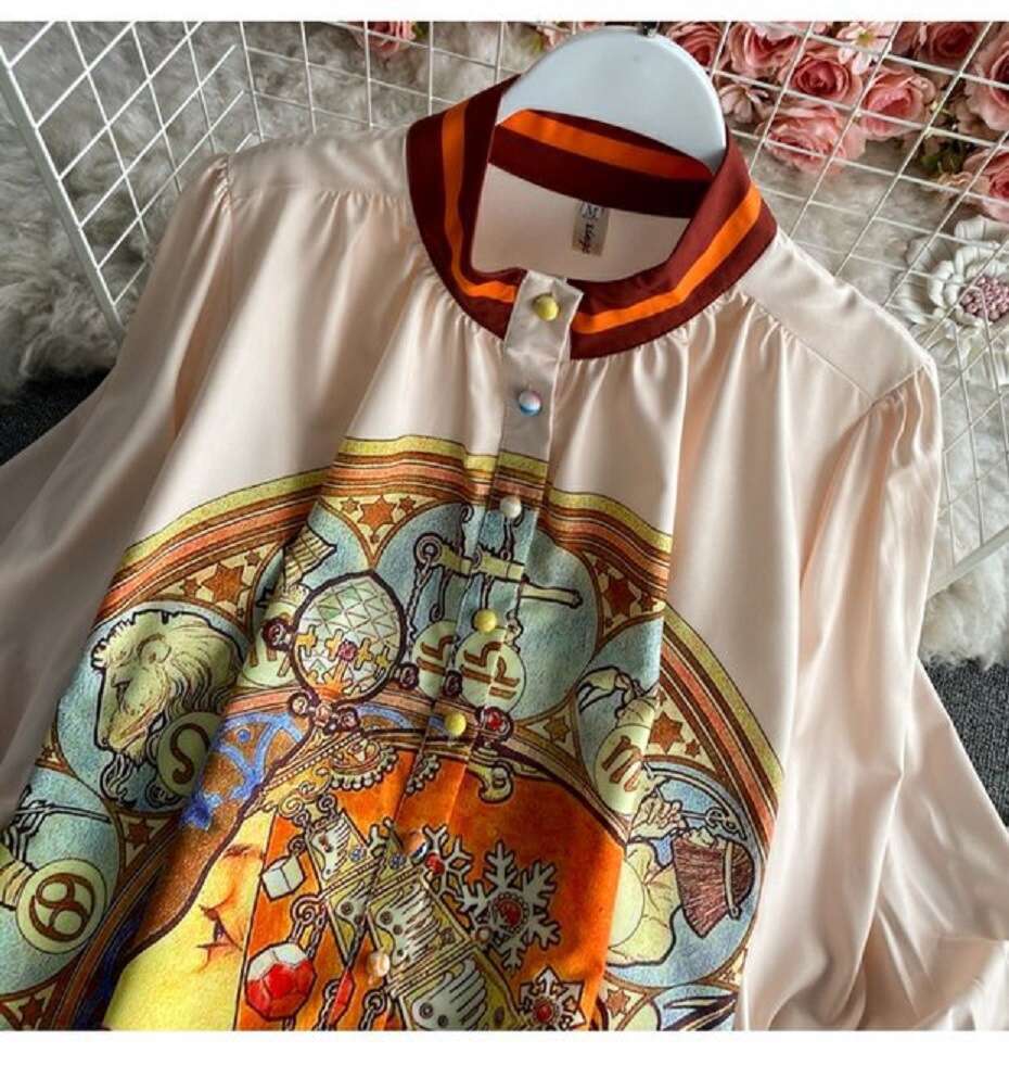 Business Affairs Set New Womens Chic Spring Outfit Floral Short Printed Shirt Skirt Two-piece Set Chiffon Floral Dress Sexy Dress Sexy Bifurcated SKIN