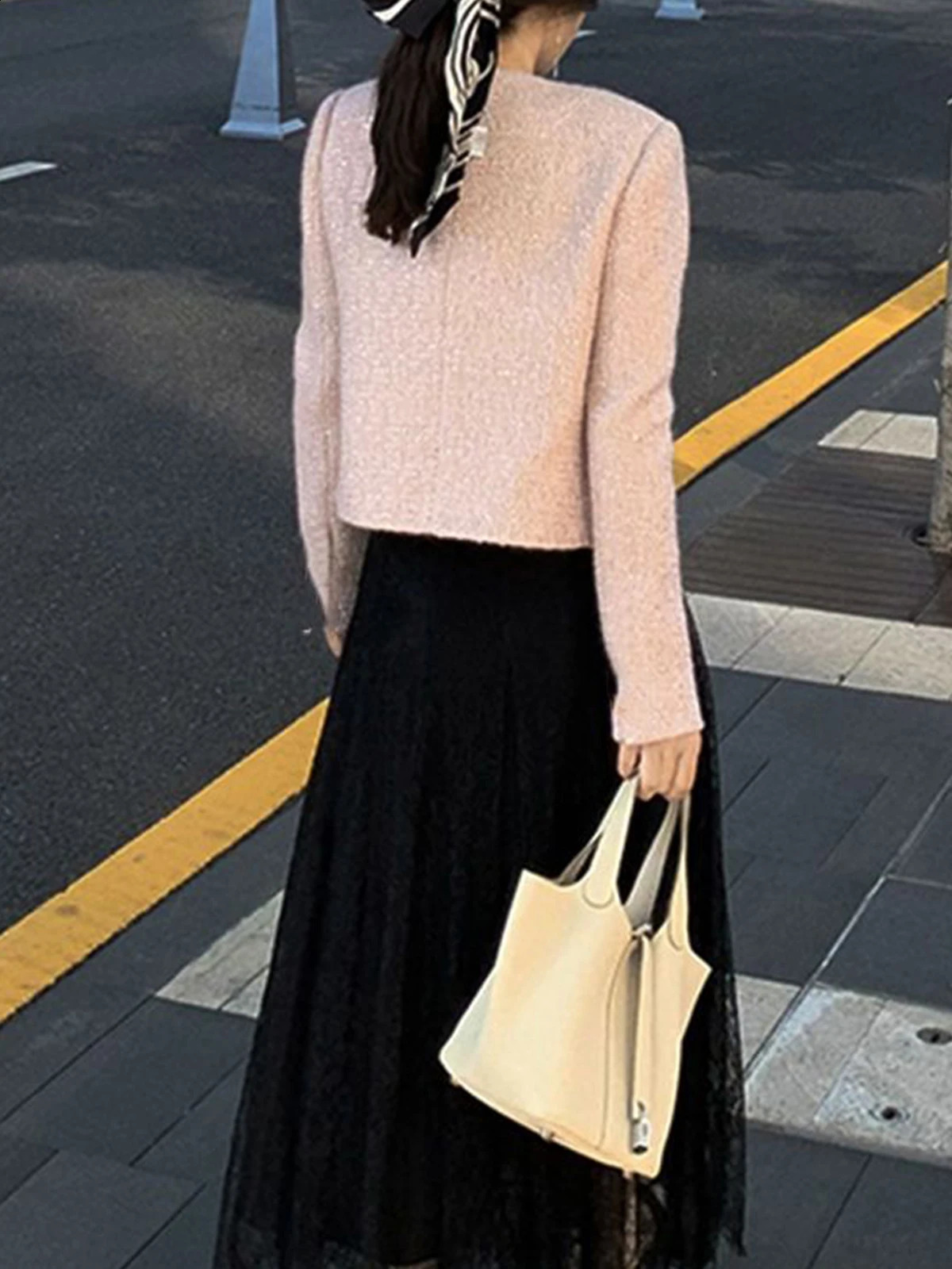 Small Fragrance Tweed Jacket for Women Spring and Autumn Chic Elegant Cropped O-neck Outerwear Pink Casual Loose Blazer Coat 240723